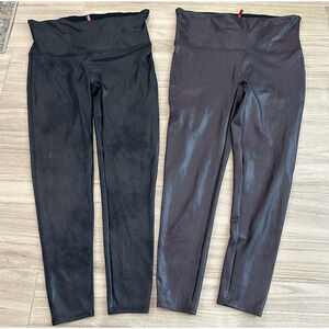 Spanx Faux Leather Leggings Plus Sz 3X High Rise Sleek Smoothing Bundle of 2